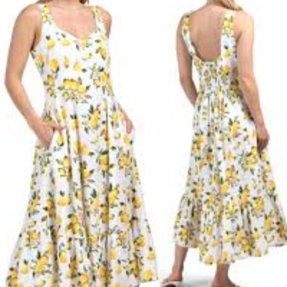 Cynthia Rowley lemon print linen blend midi pocket dress size 8 - Picture 4 of 4